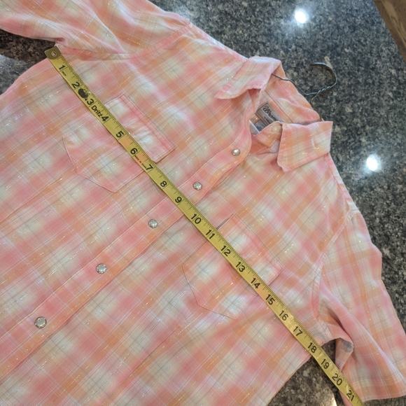 Wrangler Western Shirt Size Small Pearl Snap Short sleeve Pink Peach - Picture 5 of 10